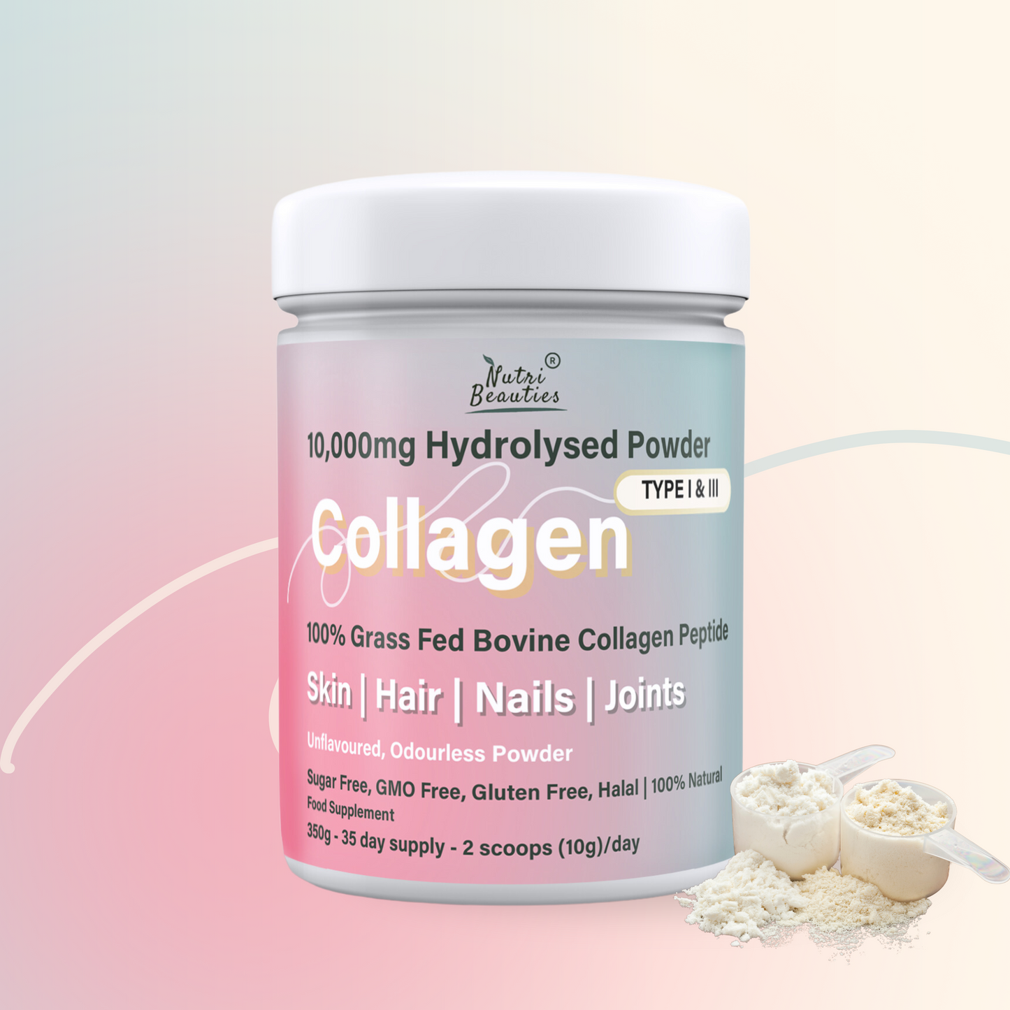 Pure Grass Fed Bovine Collagen Peptides Powder 10,000Mg