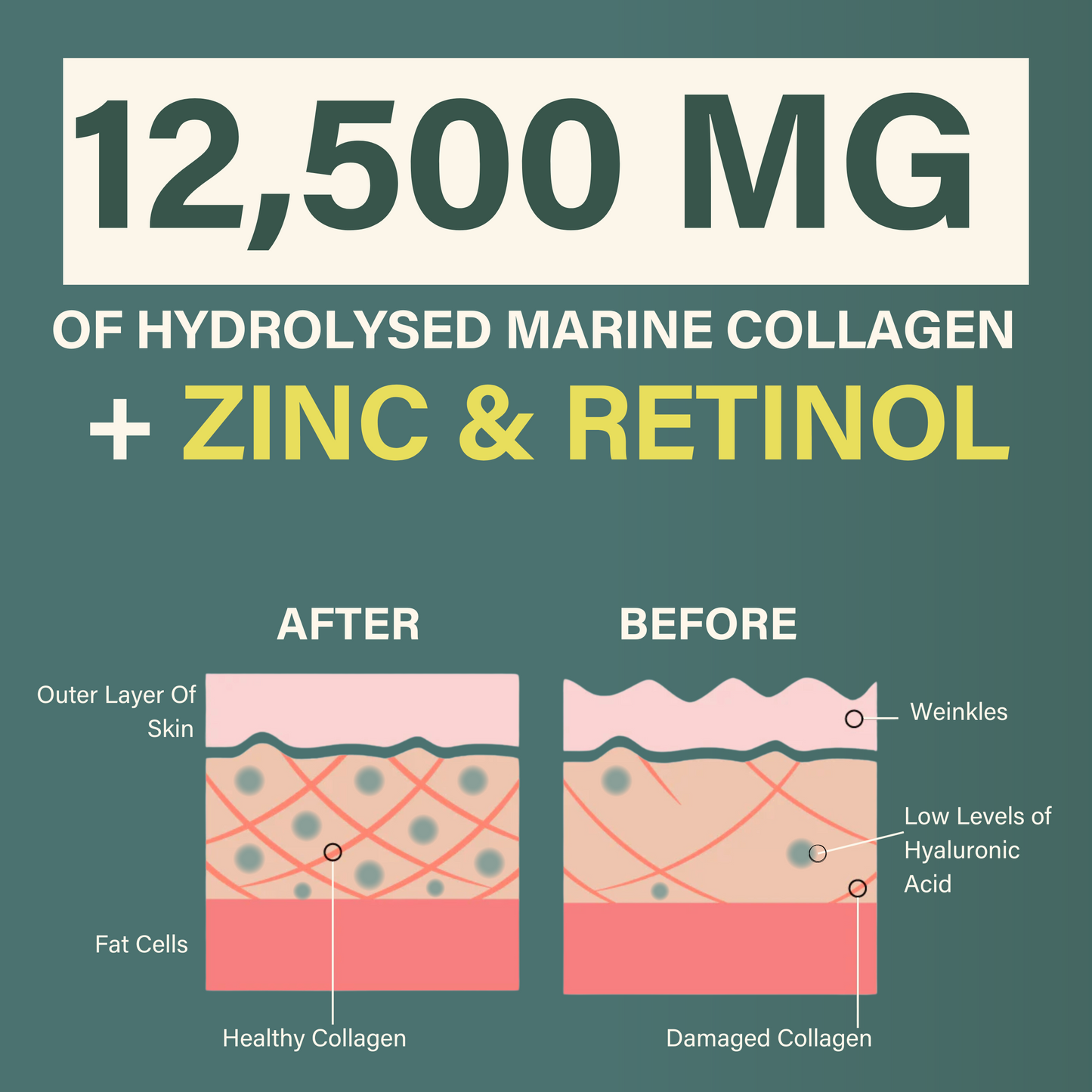 12,500mg Hydrolysed Marine Collagen PLUS Zinc & Retinol