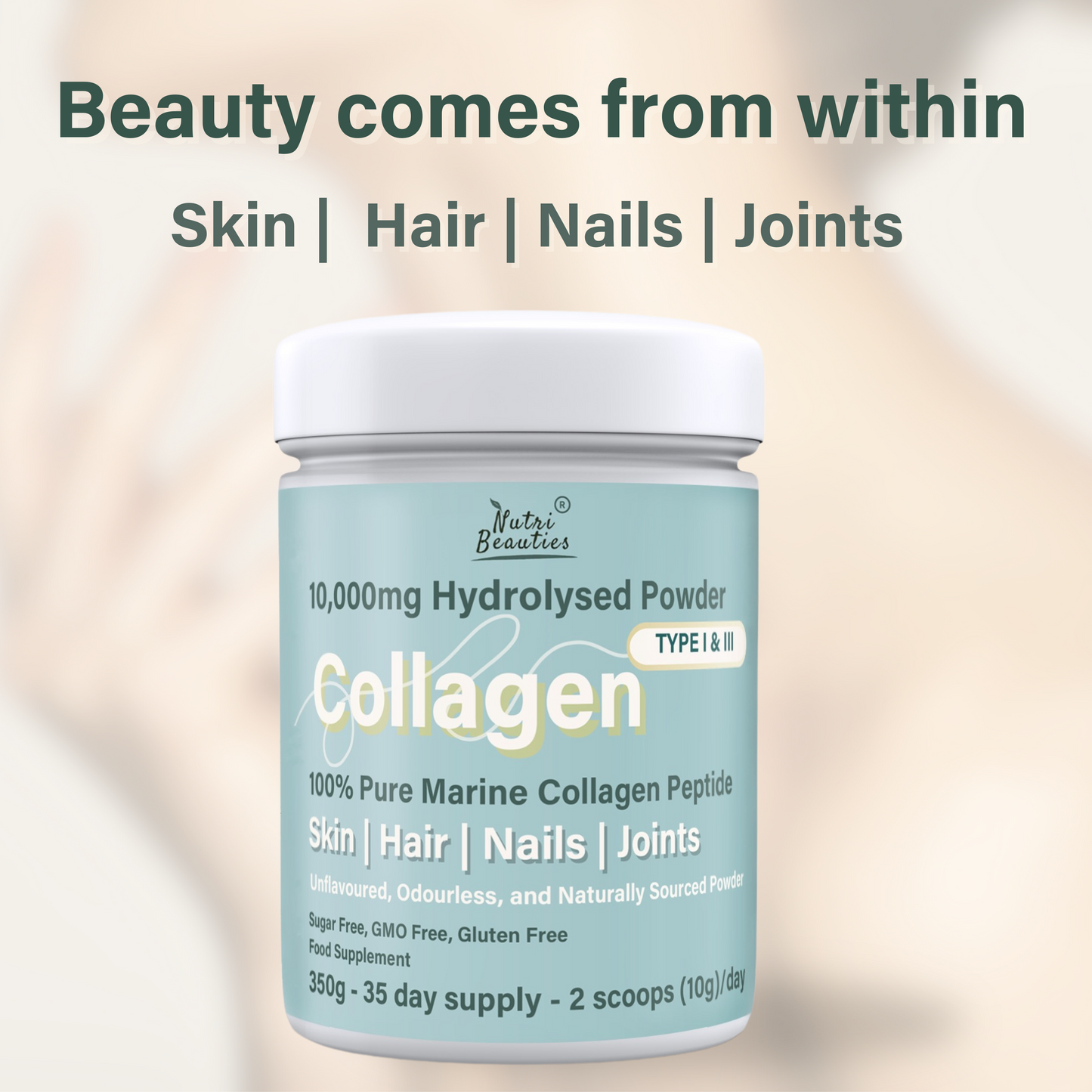 NUTRI BEAUTIES Pure Marine Collagen Peptides Powder 10,000Mg